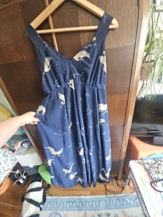 eshakti Dresses & Skirts - eshakti Navy Crane Print Sleeveless Empire Dress
